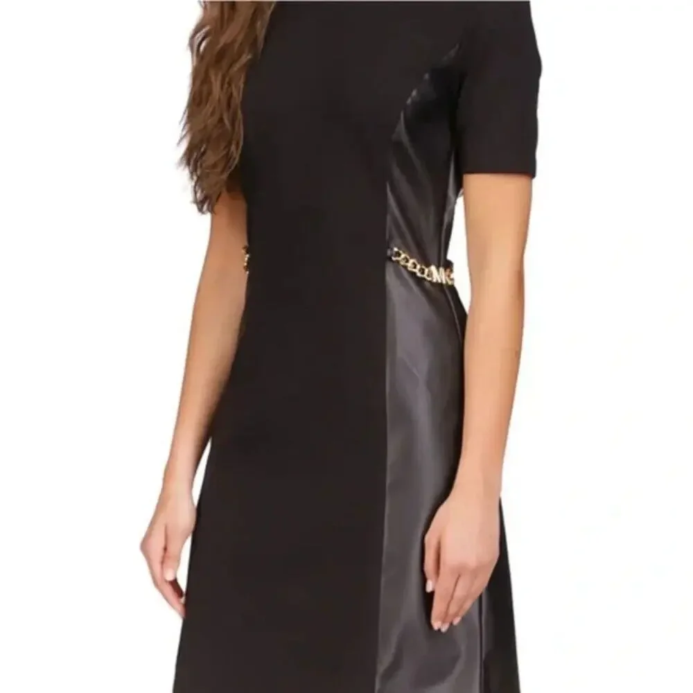 Michael Kors‎ Faux-Leather Gold Chain Dress, Black, Size Small NWT